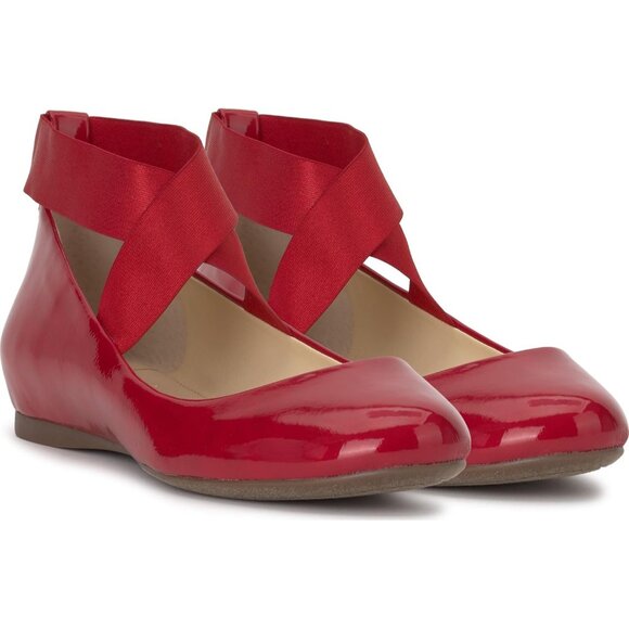 Jessica Simpson Women's Red Muse Faux Leather Ankle Cross Elastic Ballet Flats - Picture 7 of 7